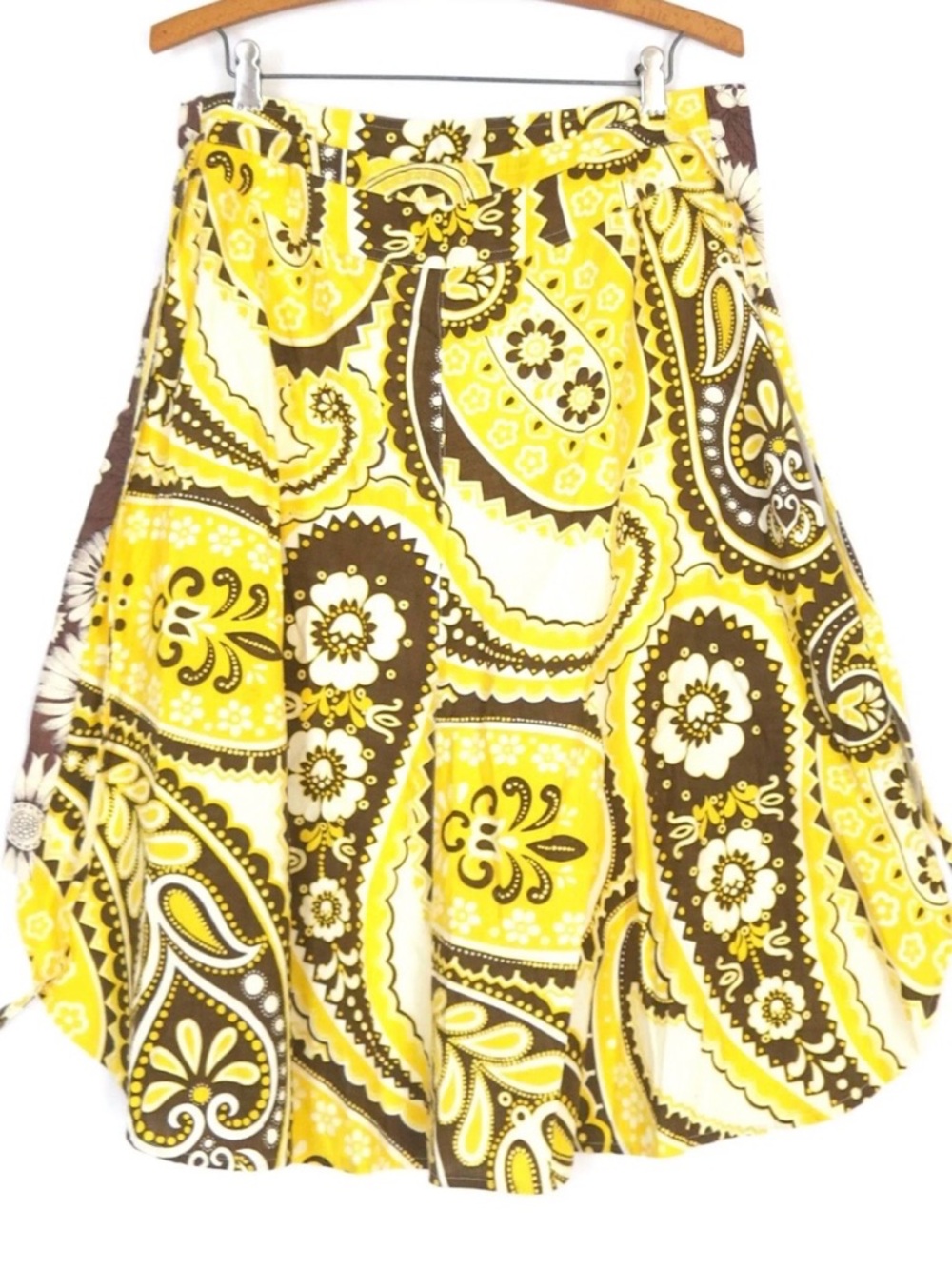 Talbots Yellow and Brown Paisley Midi Skirt with Belt Loops